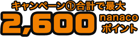 キャンペーン①合計で最大
												2,600nanacoポイント